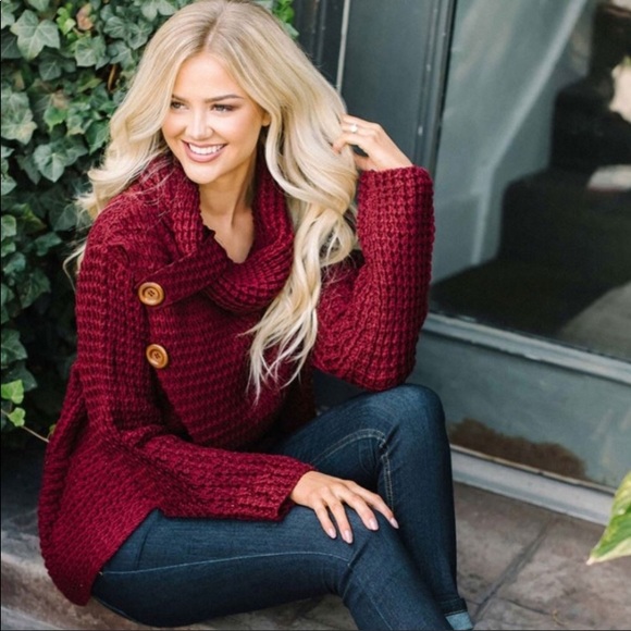 Sweaters - LAST! Waffle Knit Sweater— Burgundy